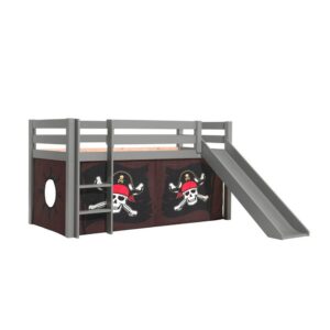 Høyseng med gardin og sklie Pino Grå, Karibiske Pirater - Grå, Karibiske Pirater